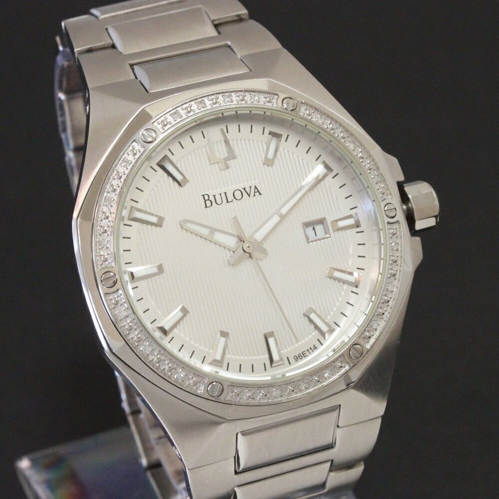 Bulova Men's Watch Diamond-Accent Bezel Integrated Bracelet Silver Textured Dial - Picture 12 of 15
